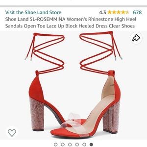 Red high heel open toe lace up RHINESTONE heels
